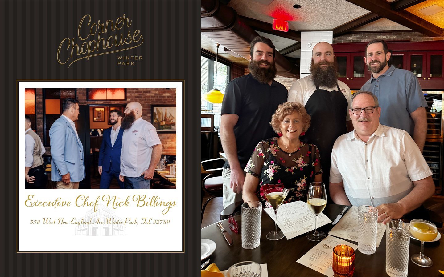 Our middle son is now the Executive Chef for Corner Chophouse in Winter Park, FL.