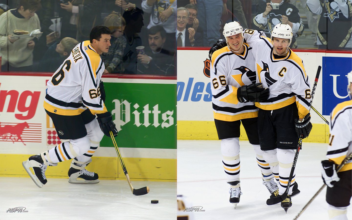 Mario Lemieux returns to the ICE in 2000; also pictured is Jaromir Jagr.